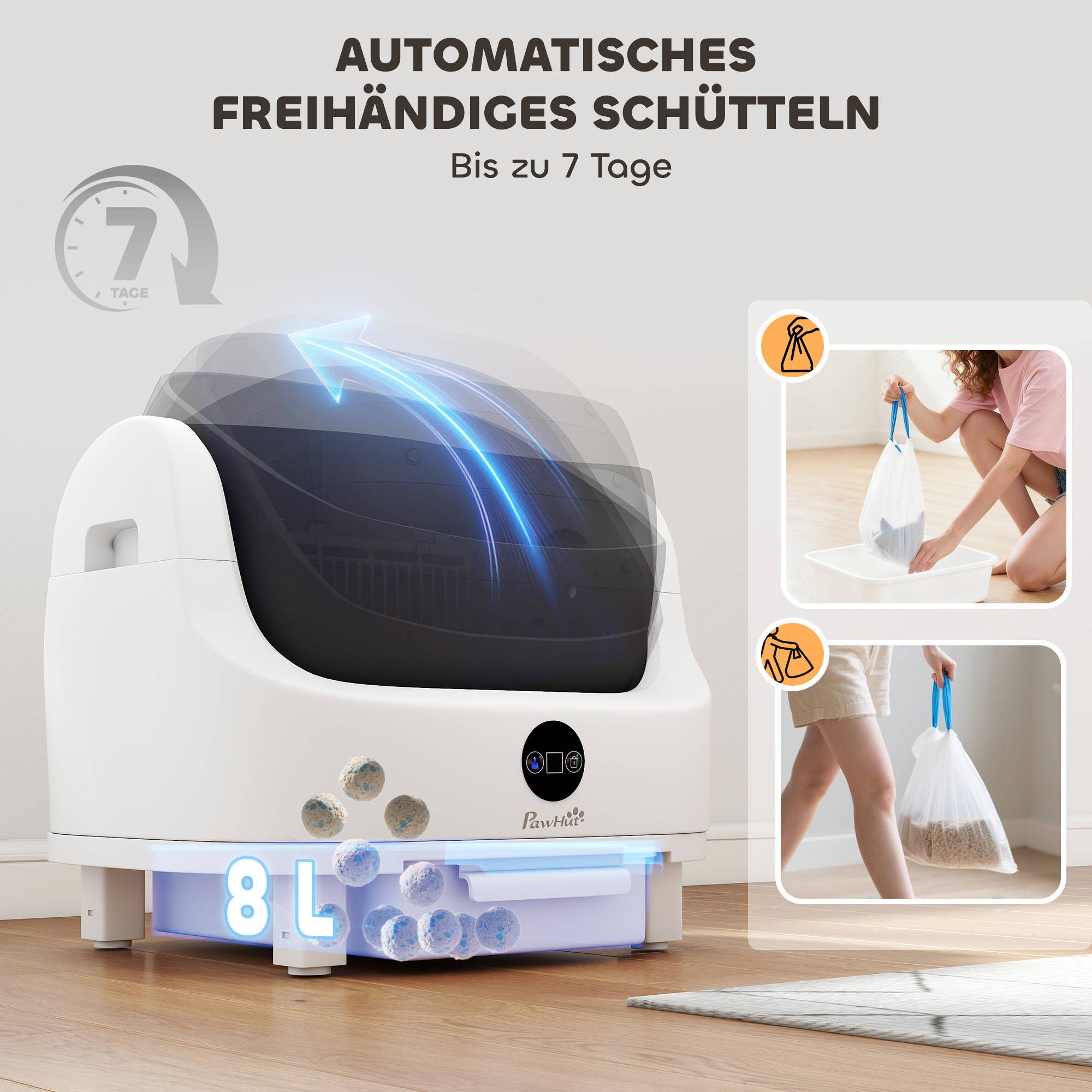 ComfortXL - Litière autonettoyante en ABS 42,7 L blanche pour chats 1 à 5 kg avec capteurs de sécurité et bac à déchets 8 L - Image 5