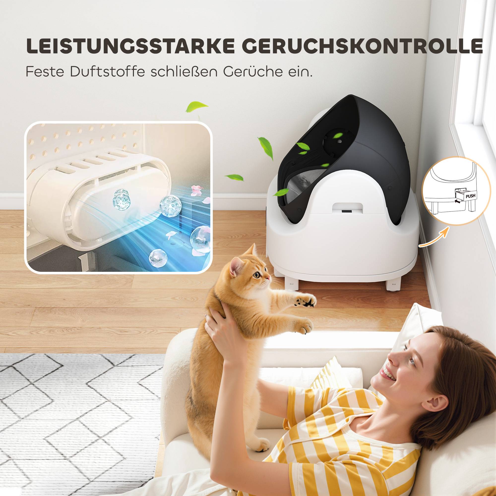ComfortXL - Litière autonettoyante en ABS 42,7 L blanche pour chats 1 à 5 kg avec capteurs de sécurité et bac à déchets 8 L - Image 6