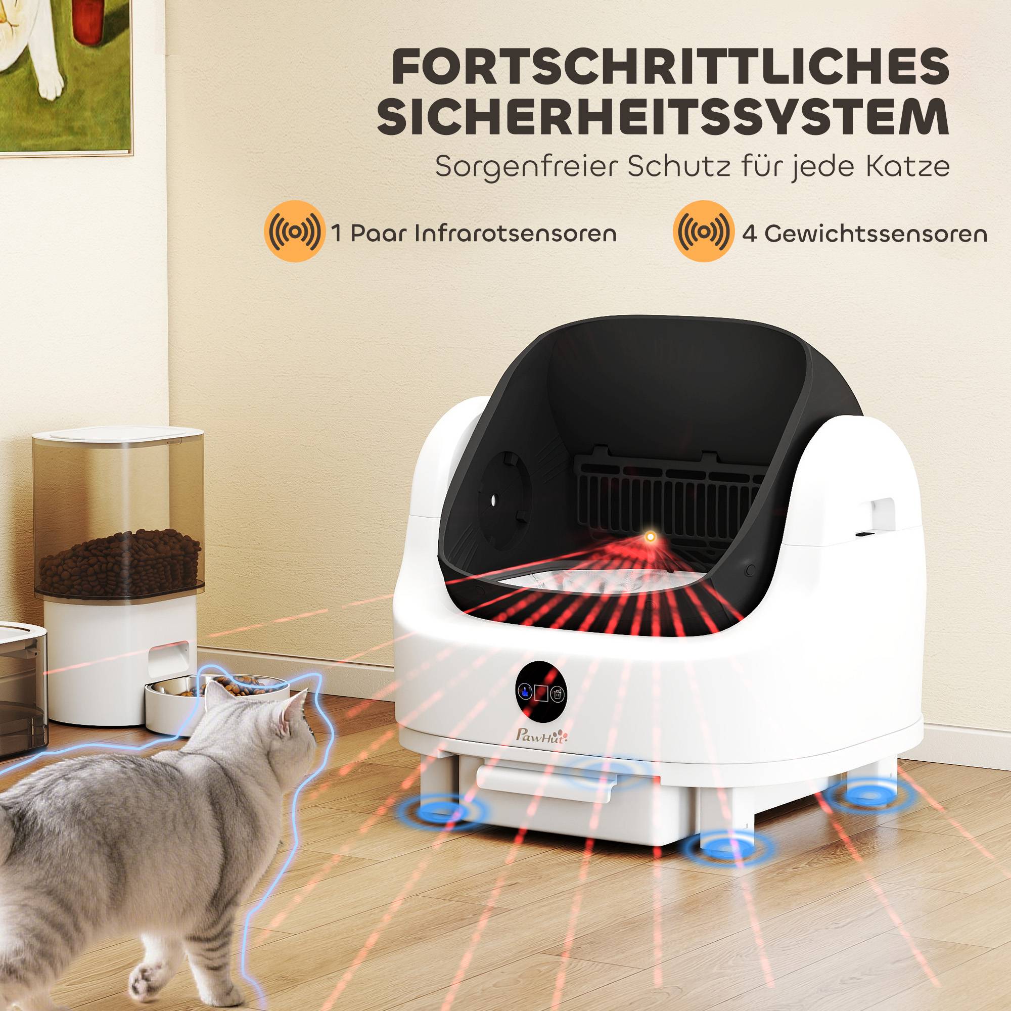 ComfortXL - Litière autonettoyante en ABS 42,7 L blanche pour chats 1 à 5 kg avec capteurs de sécurité et bac à déchets 8 L - Image 4