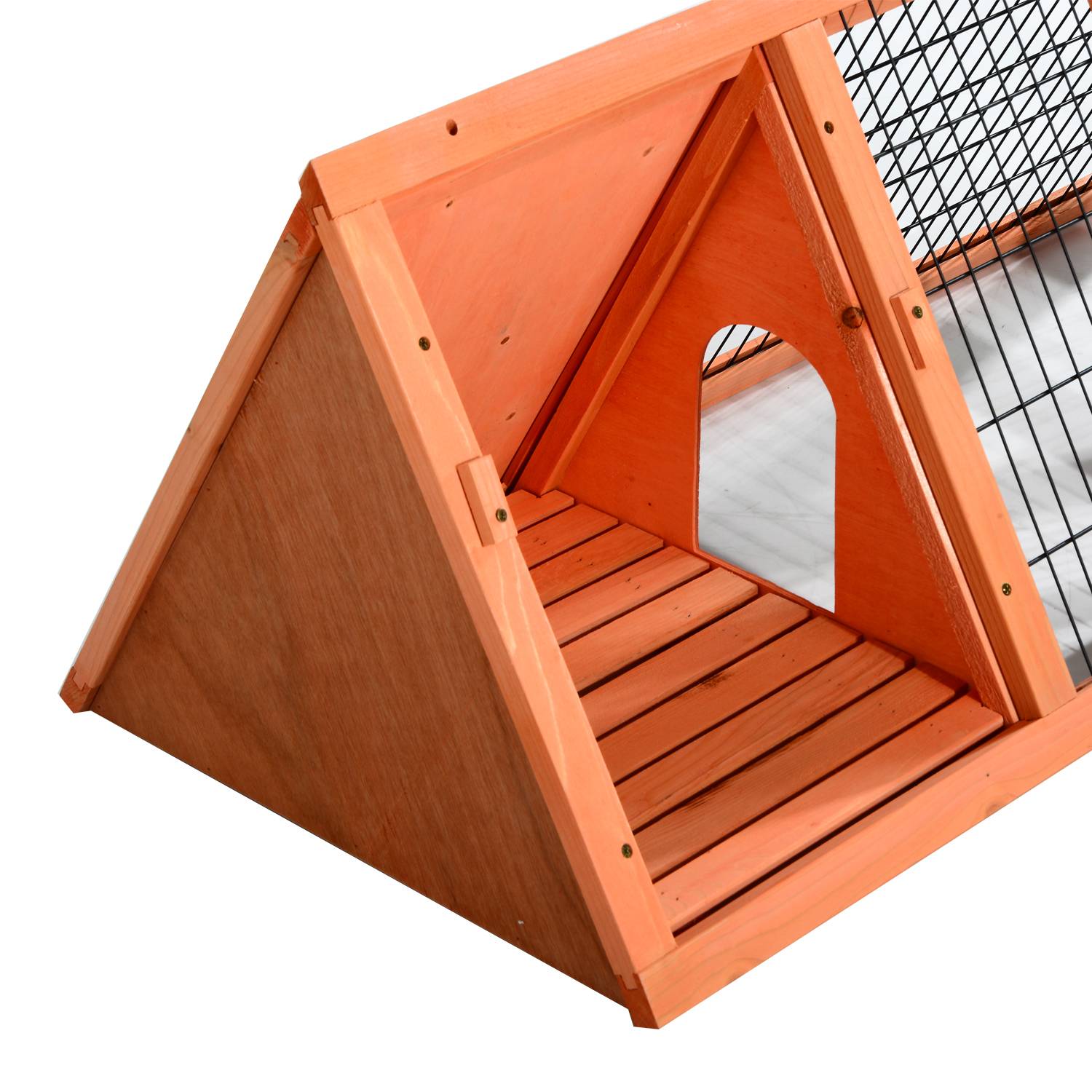 ComfortXL - Clapier à lapin extérieur en bois de sapin orange 118 x 50 x 45 cm avec abri et enclos grillagé pour petits animaux - Image 9