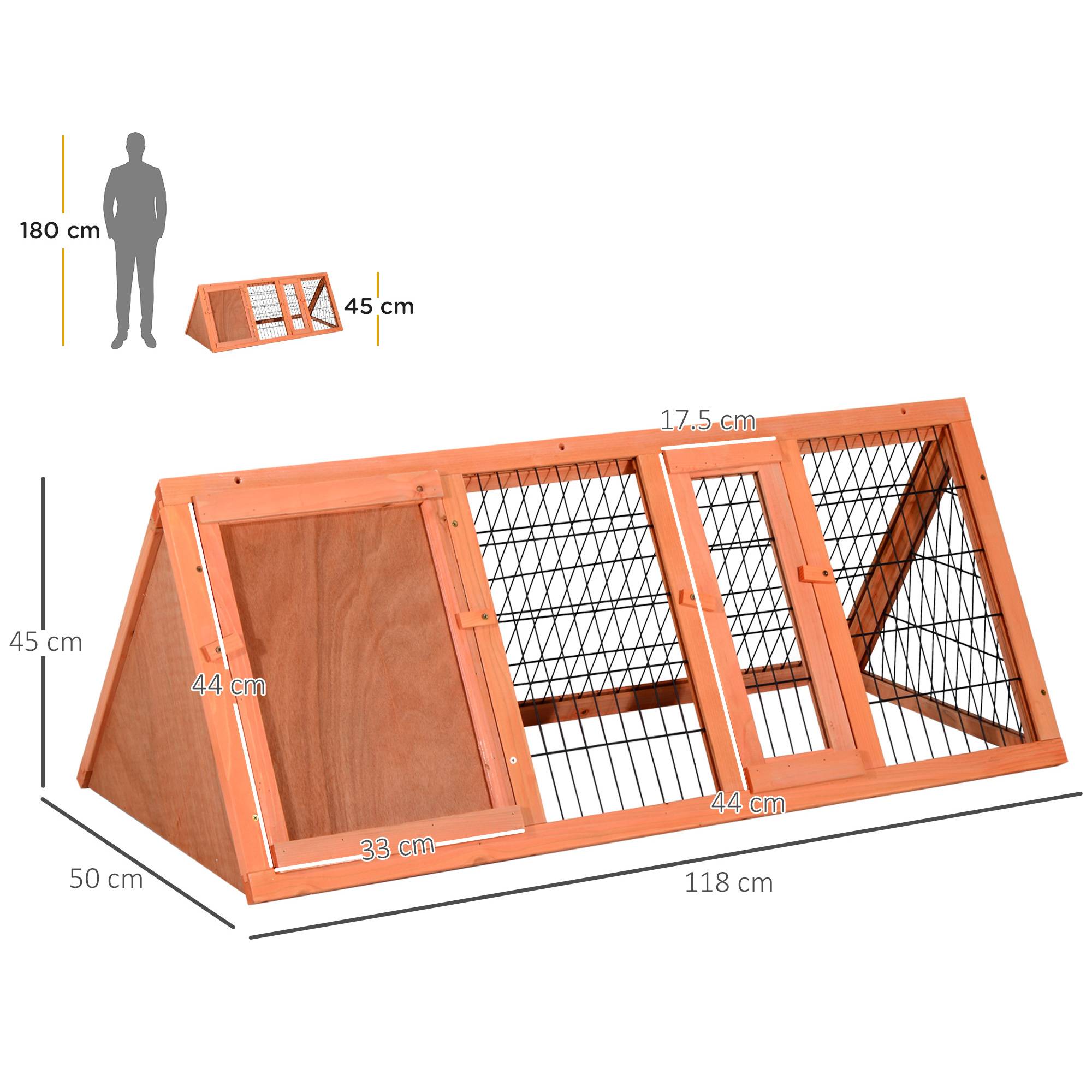 ComfortXL - Clapier à lapin extérieur en bois de sapin orange 118 x 50 x 45 cm avec abri et enclos grillagé pour petits animaux - Image 3