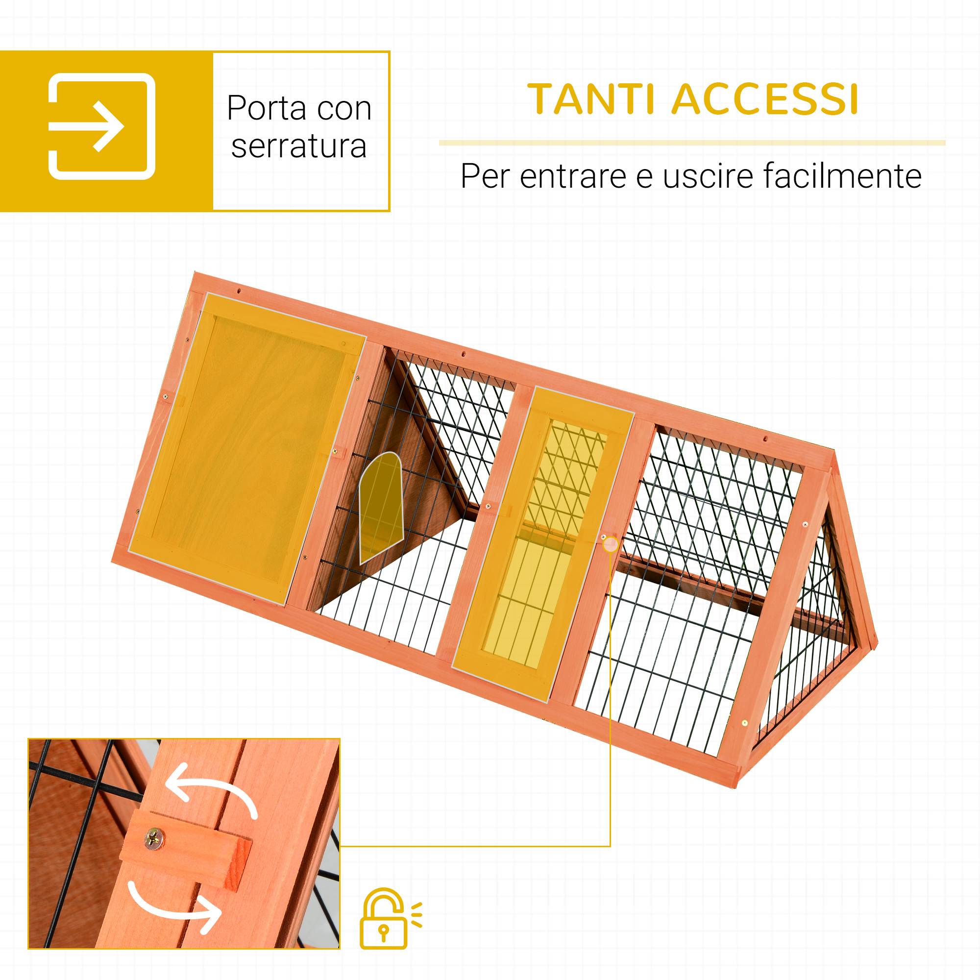 ComfortXL - Clapier à lapin extérieur en bois de sapin orange 118 x 50 x 45 cm avec abri et enclos grillagé pour petits animaux - Image 5