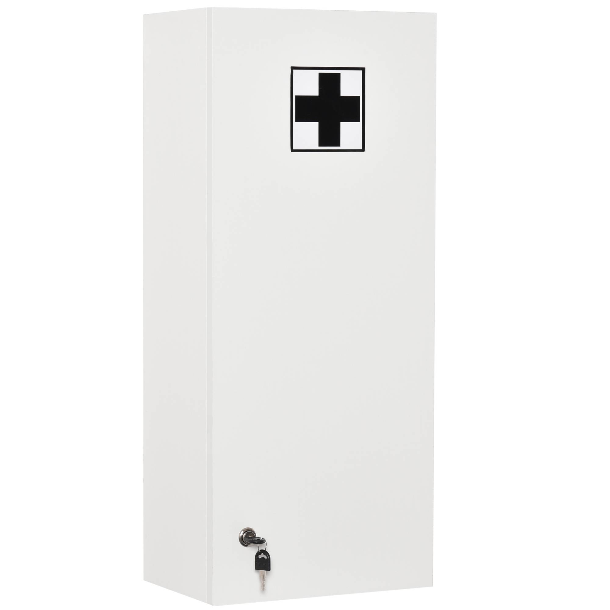 Sans Marque - Armoire pharmacie murale serrure 5 étagères tablettes réglables bois verre blanc 30x20x70cm - Image 2