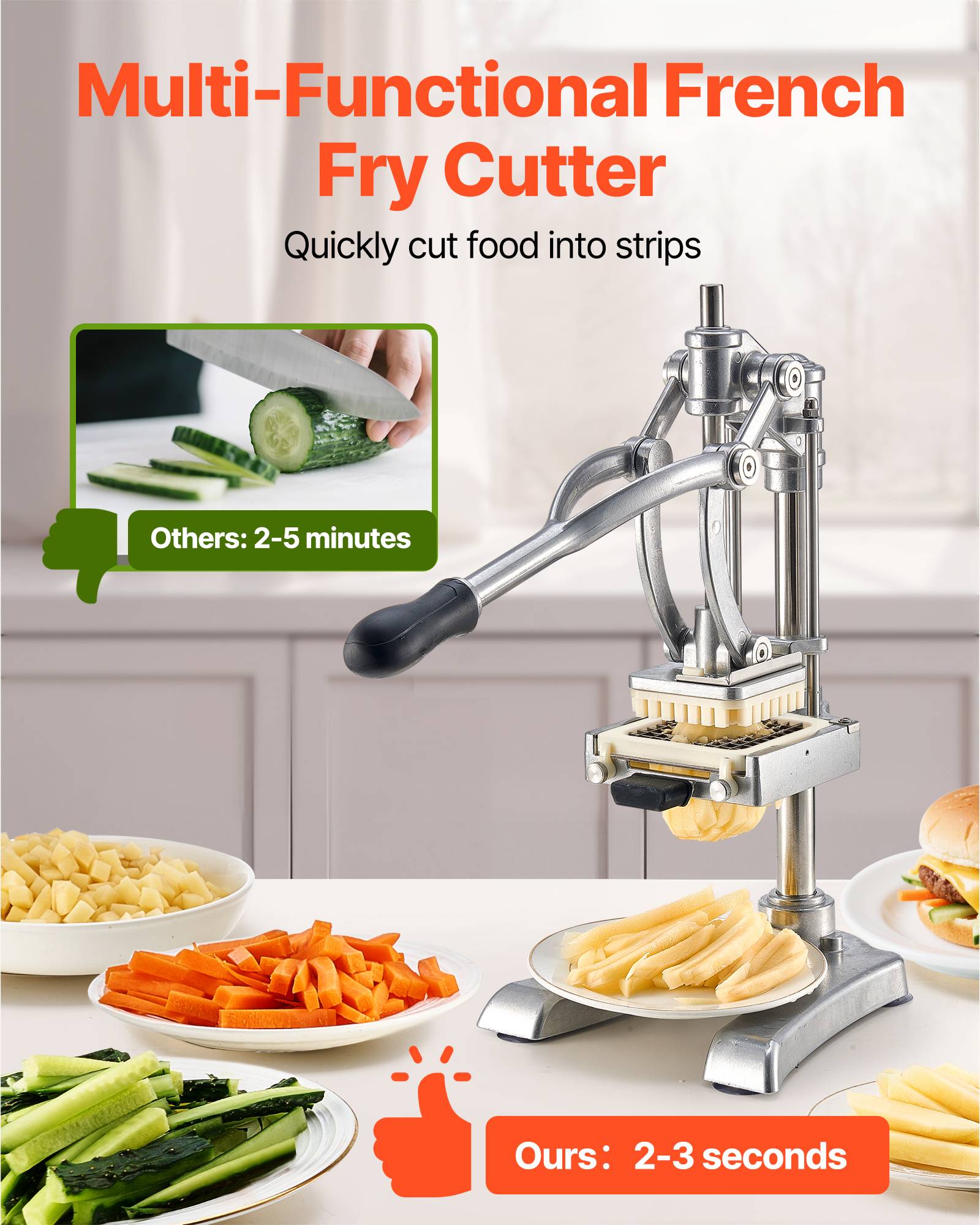 Vevor - VEVOR Coupe-frites manuel inox, 3 lames + lame extracteur, pieds antidérapants - Image 2