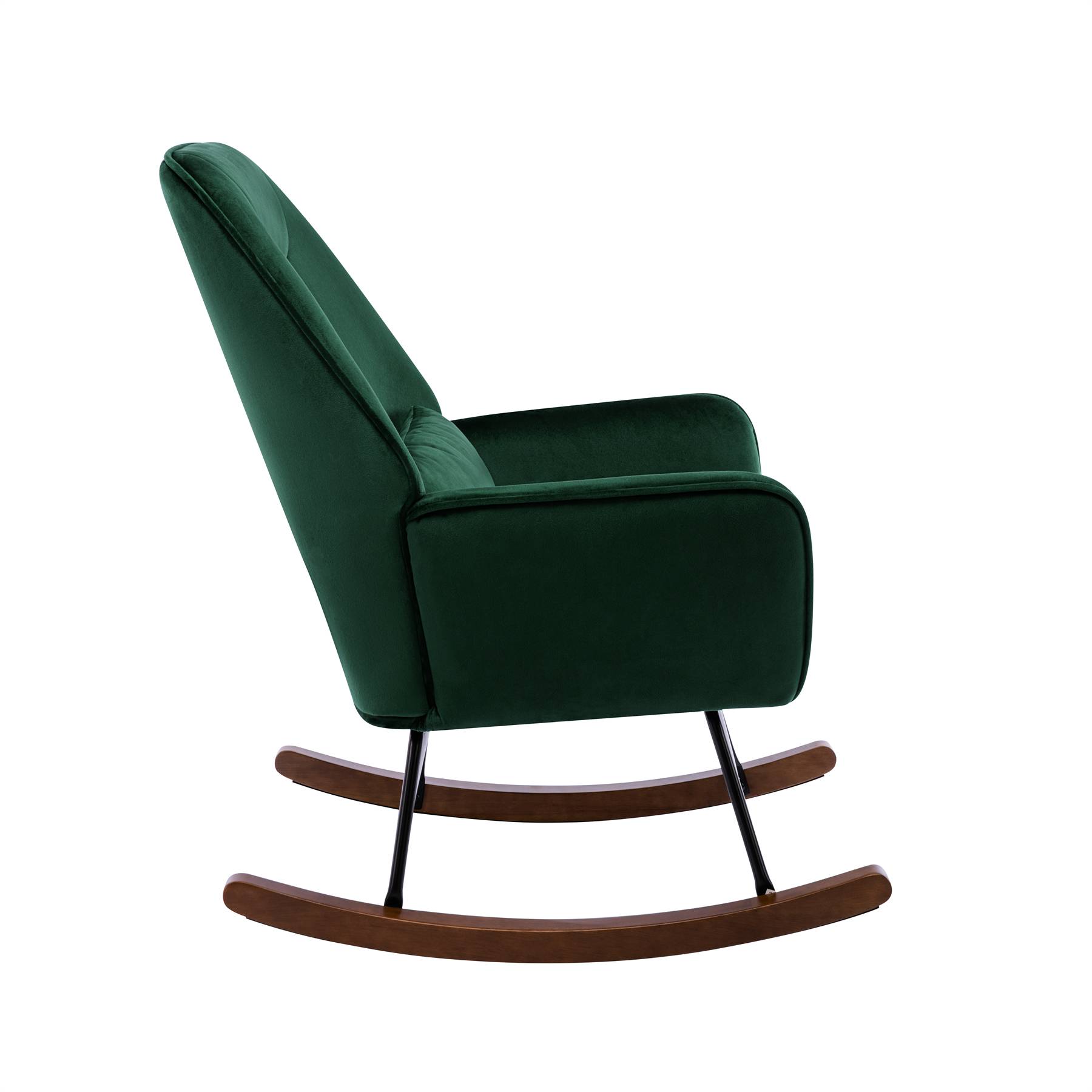 0 - Fauteuil à Bascule Rembourré en Velours Moderne pour Salon, Chaise à Bascule à Dossier Haut avec Pieds en Bois, Vert Foncé - Image 4
