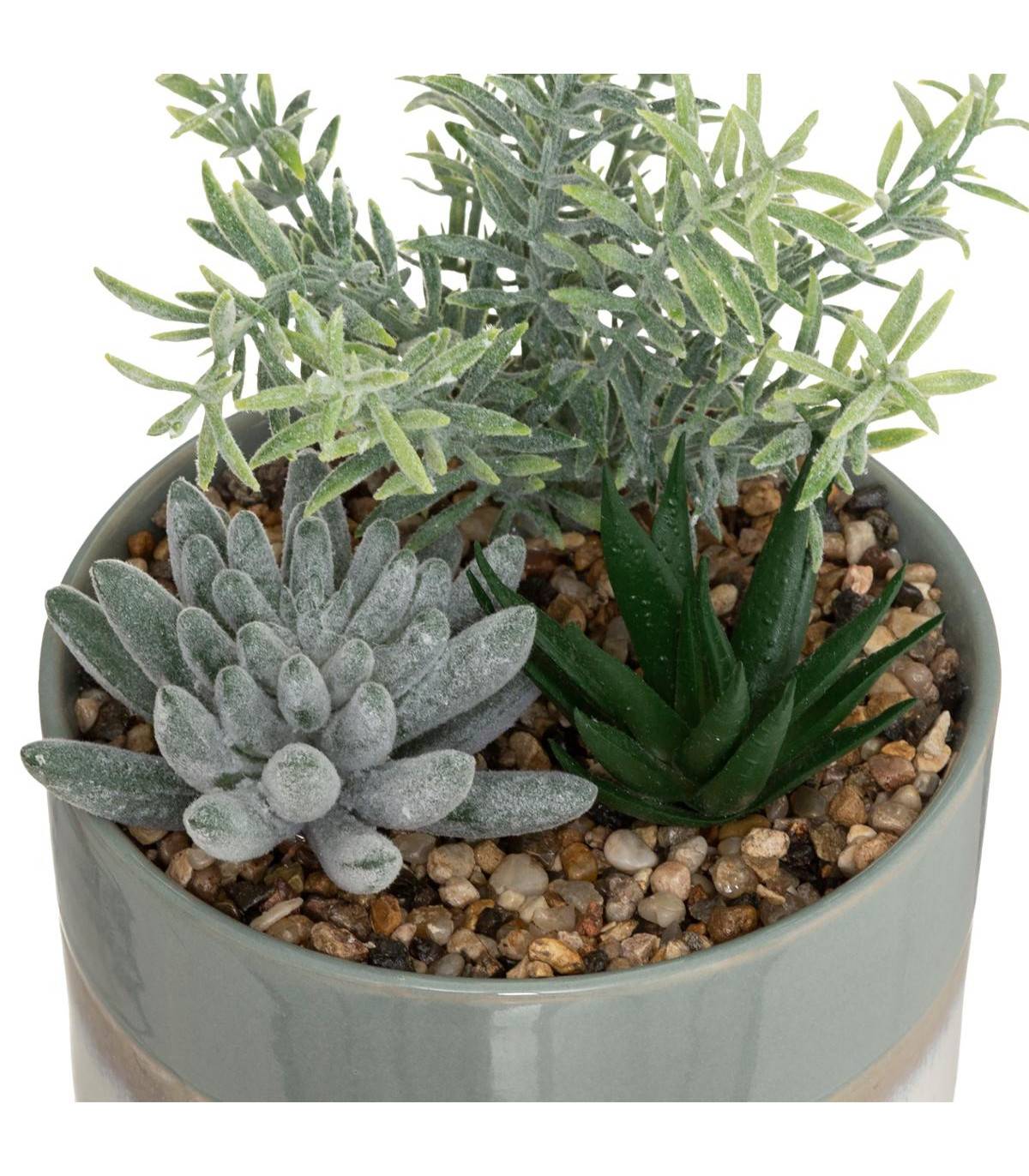 Composition florale artificielle Pot en céramique bicolore H 17.5 cm - Imagen 2