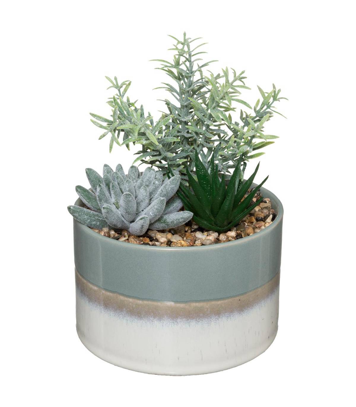Composition florale artificielle Pot en céramique bicolore H 17.5 cm - Imagen 1