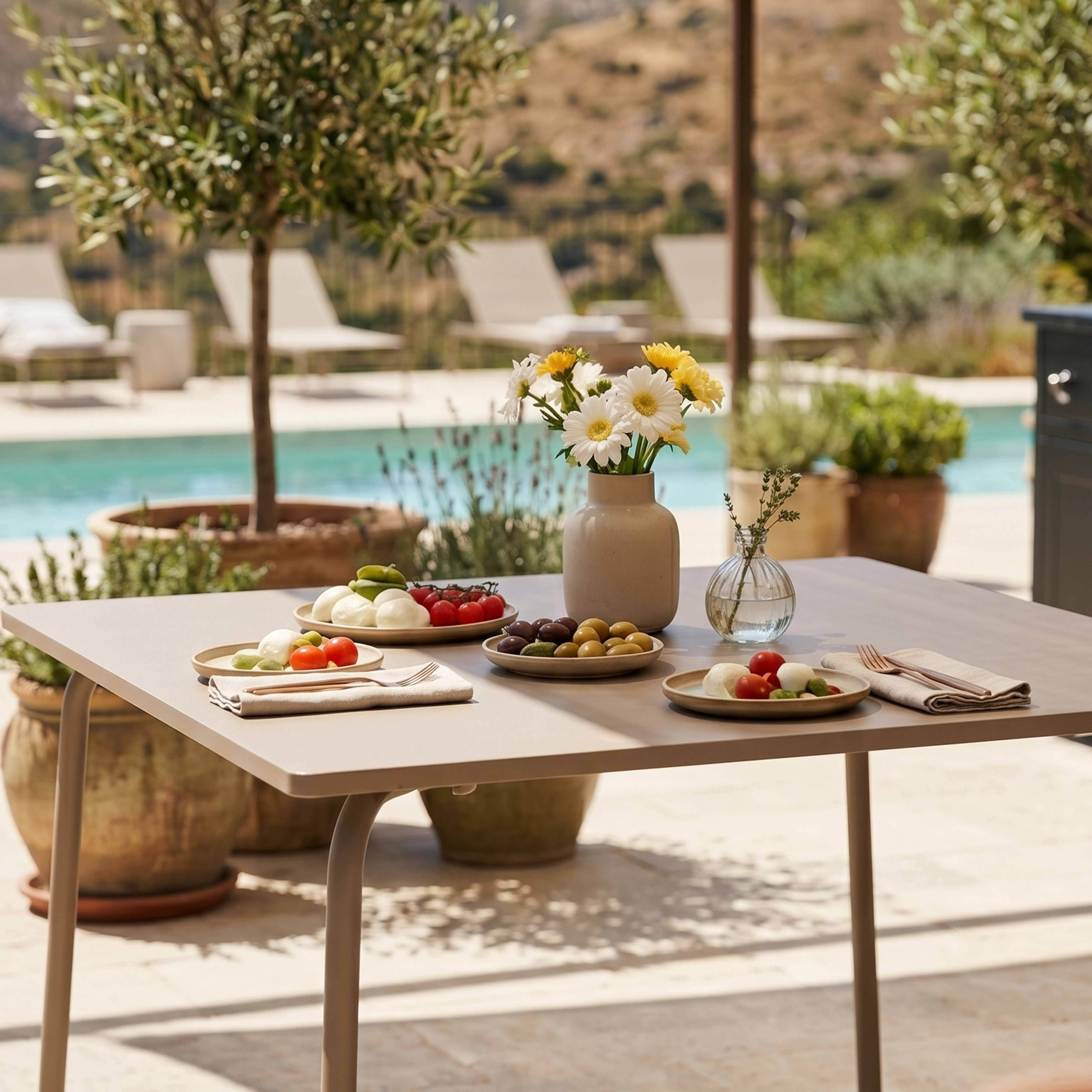 Oviala - Table de jardin carrée en acier 8 places 120 cm taupe Palavas - Oviala - Imagen 3