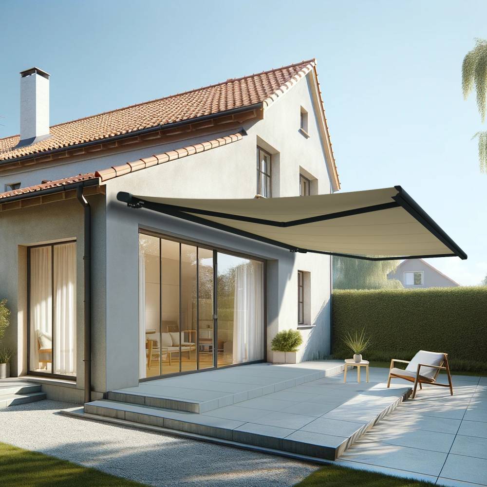 Store banne coffre MEEL 6,00x3,50m (Manuelle - Ecru - Gris anthracite) - Alia Productions - Imagen 1