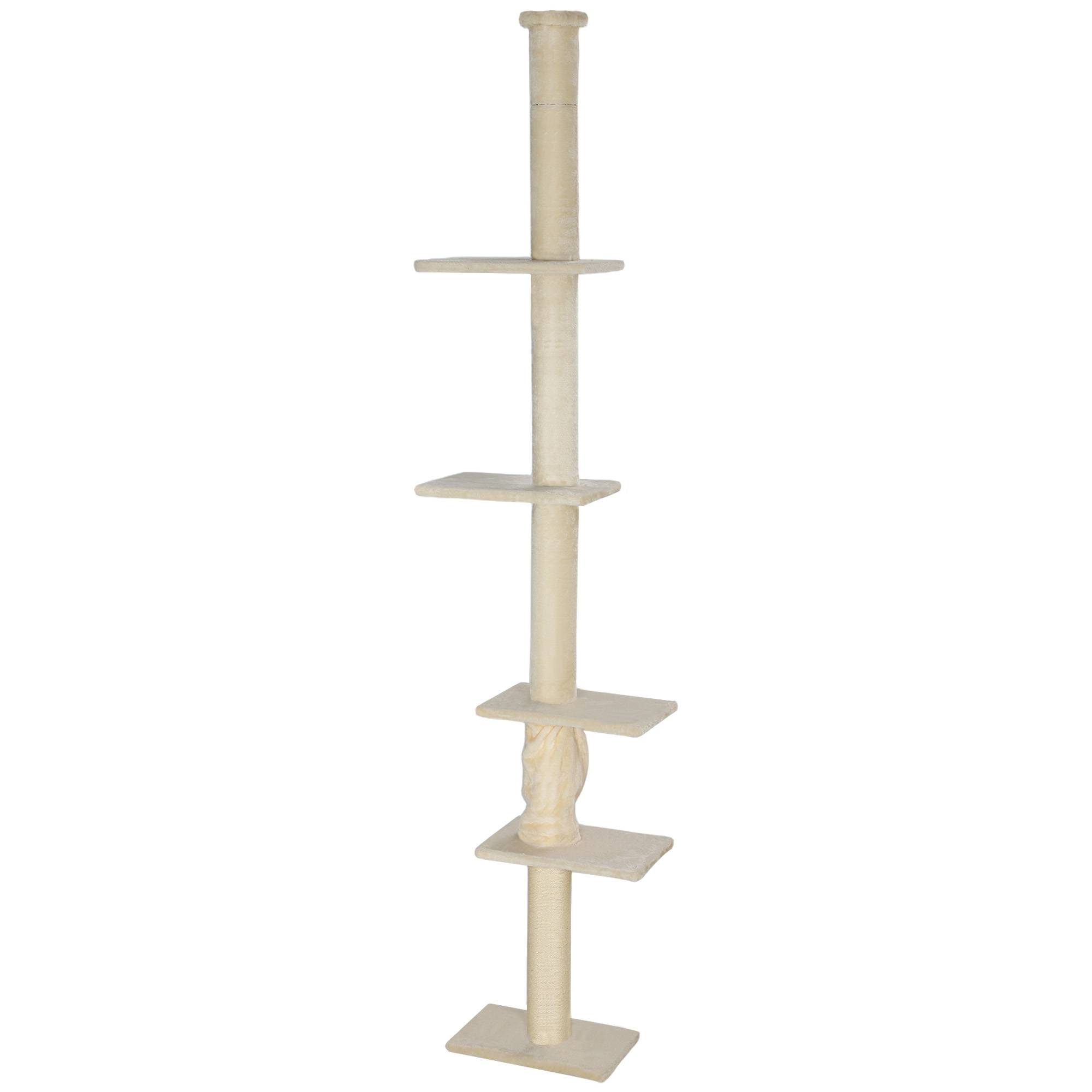 Arbre à chat bois peluche intérieur hauteur ajustable plafond 275cm blanc crème - ComfortXL Outdoor Living - Image 2