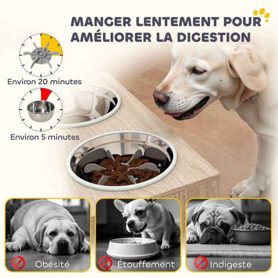 Gamelles pour chiens surélevées porte-gamelles avec rangement de 40L, 2 bols en acier inoxydable 60 x 30 x 35,5 cm chêne - Image 9