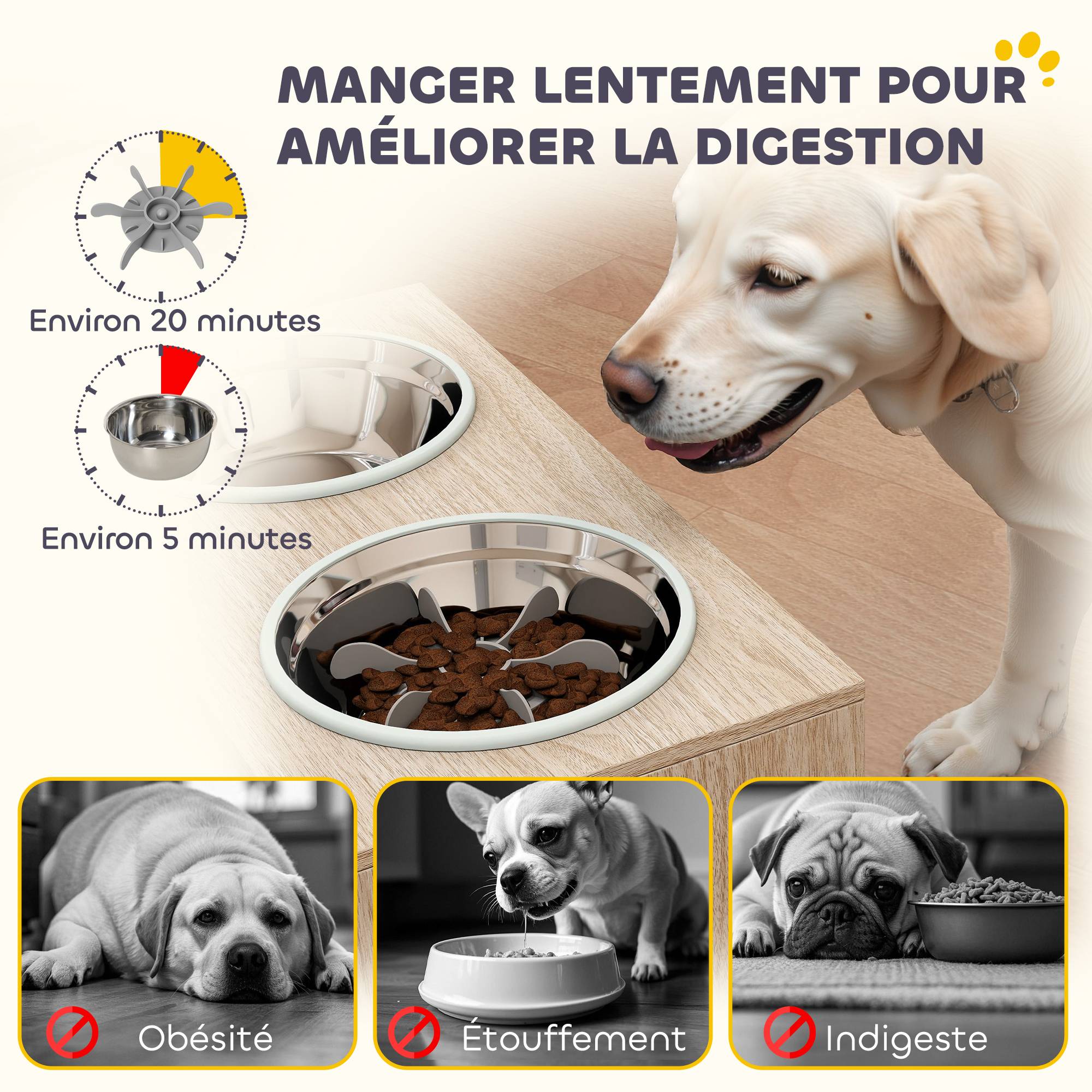 Gamelles pour chiens surélevées porte-gamelles avec rangement de 40L, 2 bols en acier inoxydable 60 x 30 x 35,5 cm chêne - Image 9