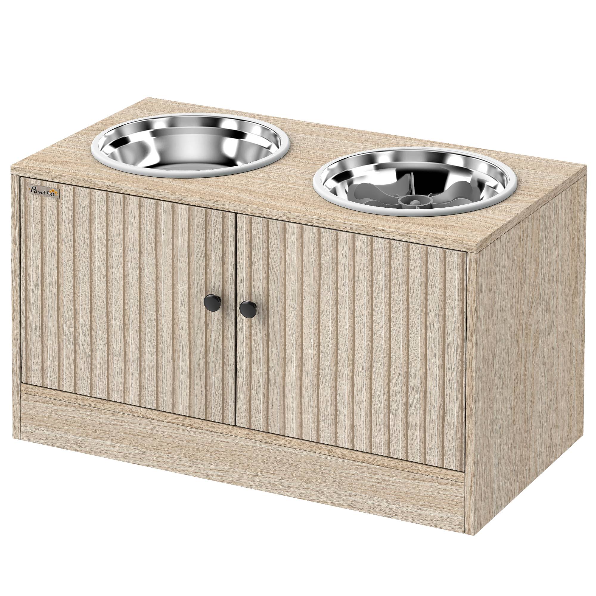 Gamelles pour chiens surélevées porte-gamelles avec rangement de 40L, 2 bols en acier inoxydable 60 x 30 x 35,5 cm chêne - Image 2