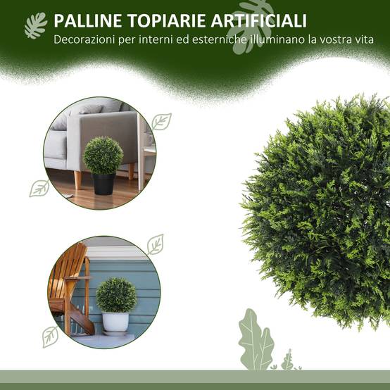 Set 2 sphères artificielles feuilles de cèdre maison/jardin Ø45cm, vert - Image 6