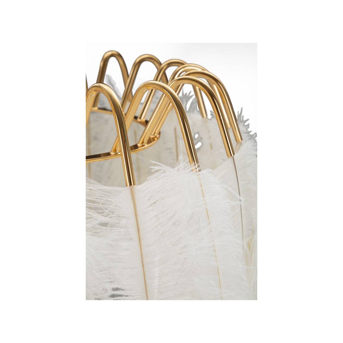 Lampadaire Imitation Plume "Stand" 147cm Or & Blanc - Image 4