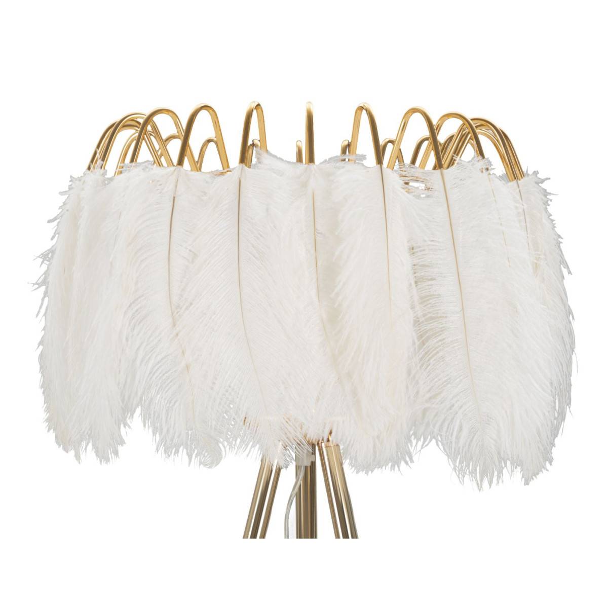 Lampadaire Imitation Plume "Stand" 147cm Or & Blanc - Image 2