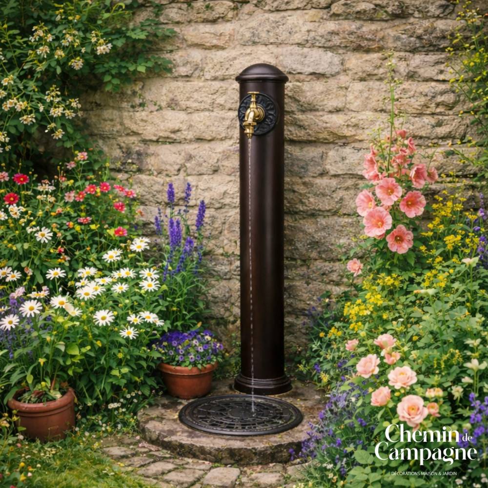 Fontaine de jardin extérieur cylindrique en fonte marron 90cm Chemin de campagne - Image 2