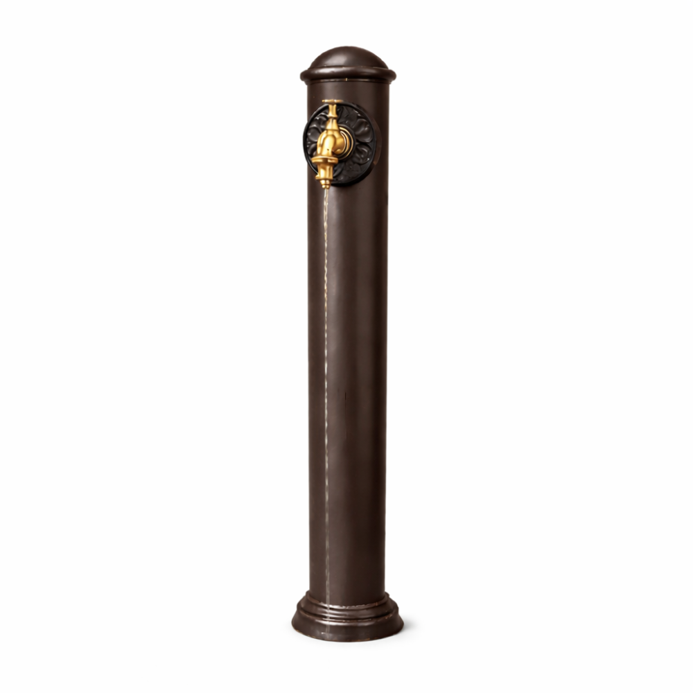 Fontaine de jardin extérieur cylindrique en fonte marron 90cm Chemin de campagne - Image 1