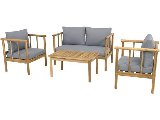 Salon De Jardin En Bois Avec Coussins Inclus "milano" - 4 Places - Gris -habitat Et Jardin - Image 4