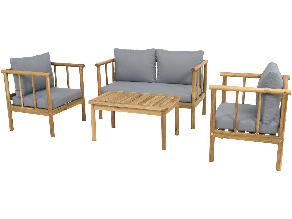 Salon De Jardin En Bois Avec Coussins Inclus "milano" - 4 Places - Gris -habitat Et Jardin - Image 4