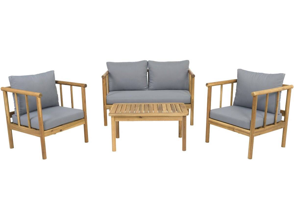Salon De Jardin En Bois Avec Coussins Inclus "milano" - 4 Places - Gris -habitat Et Jardin - Image 1