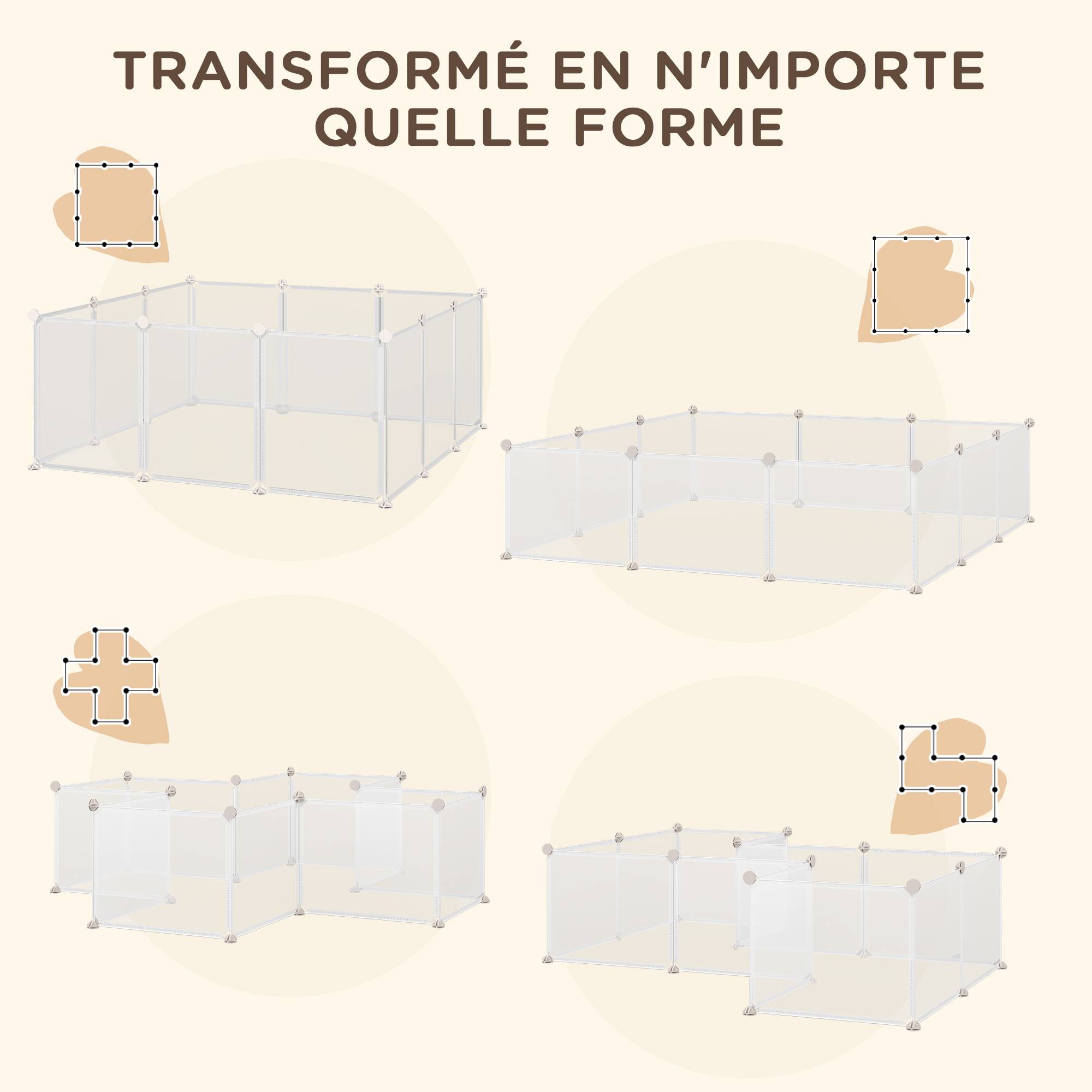 Parc enclos modulable en résine pour chiots cochons d'Inde 105x105x45cm blanc - ComfortXL Outdoor Living - Image 9