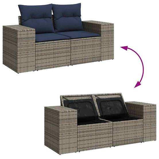 Salon de Jardin Modulable Rotin Synthétique 6 Pièces avec Coffres de Rangement pour Terrasse Gris Coussins Bleus – ComfortXL Outdoor Living - Image 8