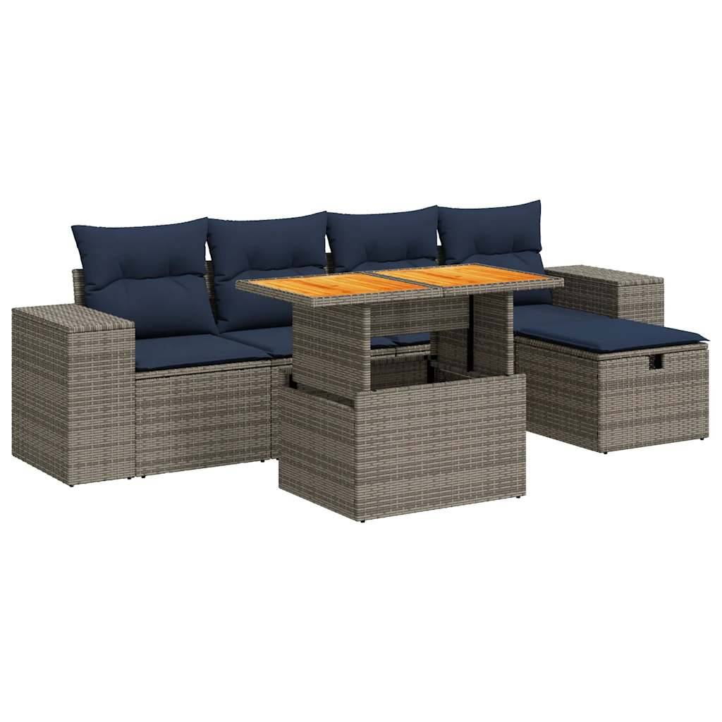 Salon de Jardin Modulable Rotin Synthétique 6 Pièces avec Coffres de Rangement pour Terrasse Gris Coussins Bleus – ComfortXL Outdoor Living - Image 2