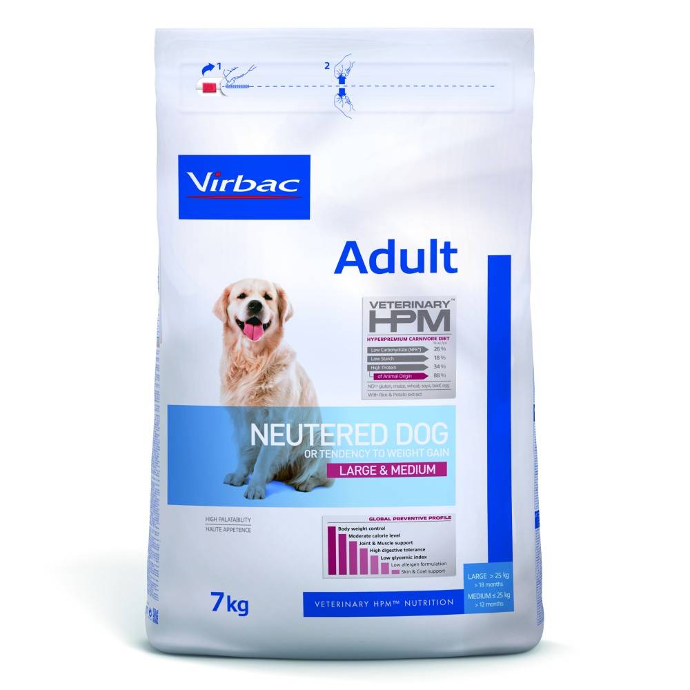 CROQUETTES CHIEN VETERINARY HPM DOG ADULT NEUTERED LARGE & MEDIUM - VIRBAC 16 kg - Image 2