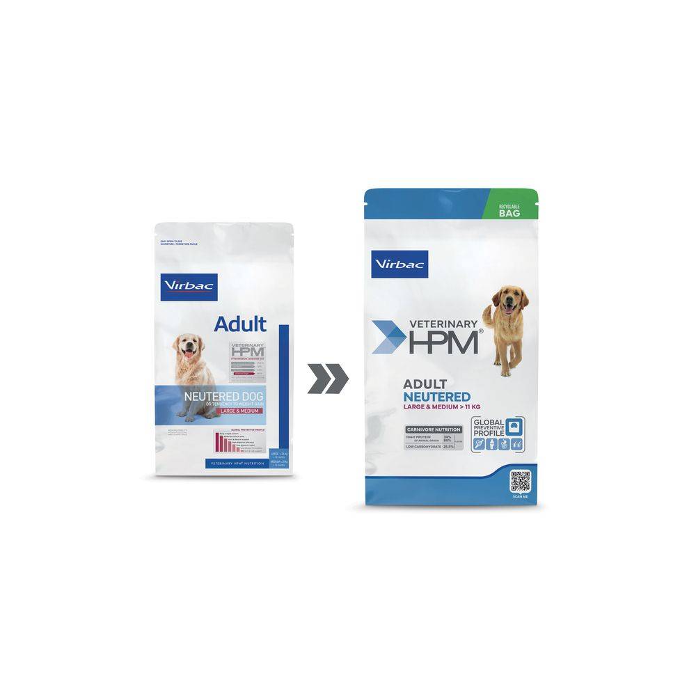 CROQUETTES CHIEN VETERINARY HPM DOG ADULT NEUTERED LARGE & MEDIUM - VIRBAC 16 kg - Image 5