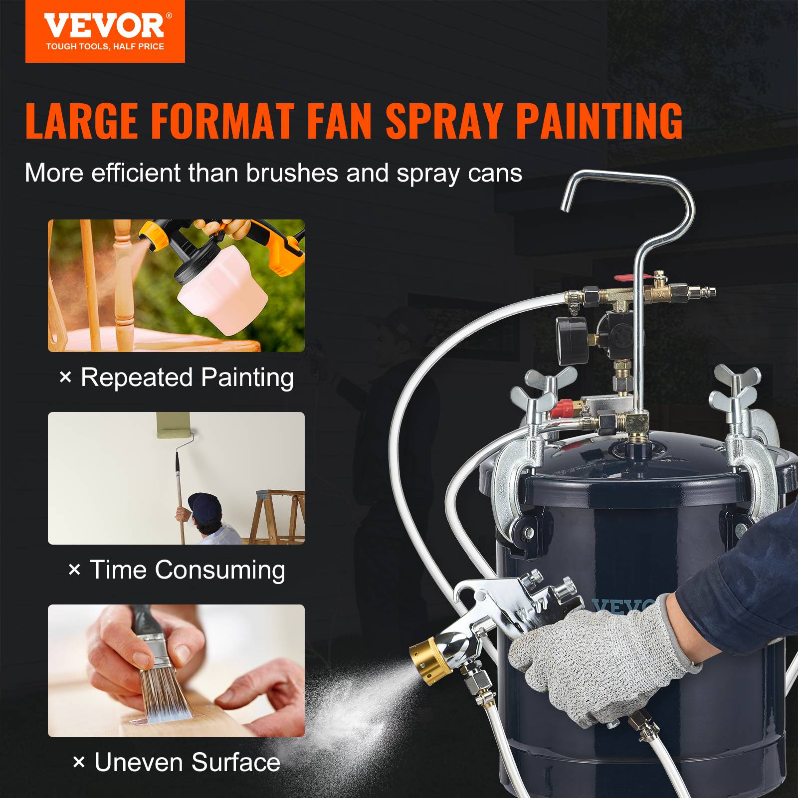 Vevor - VEVOR Pistolet à peinture 10L, 2 pulvérisateurs, buses 1.5mm & 4mm, pression max 60 PSI pour intérieur. - Image 2