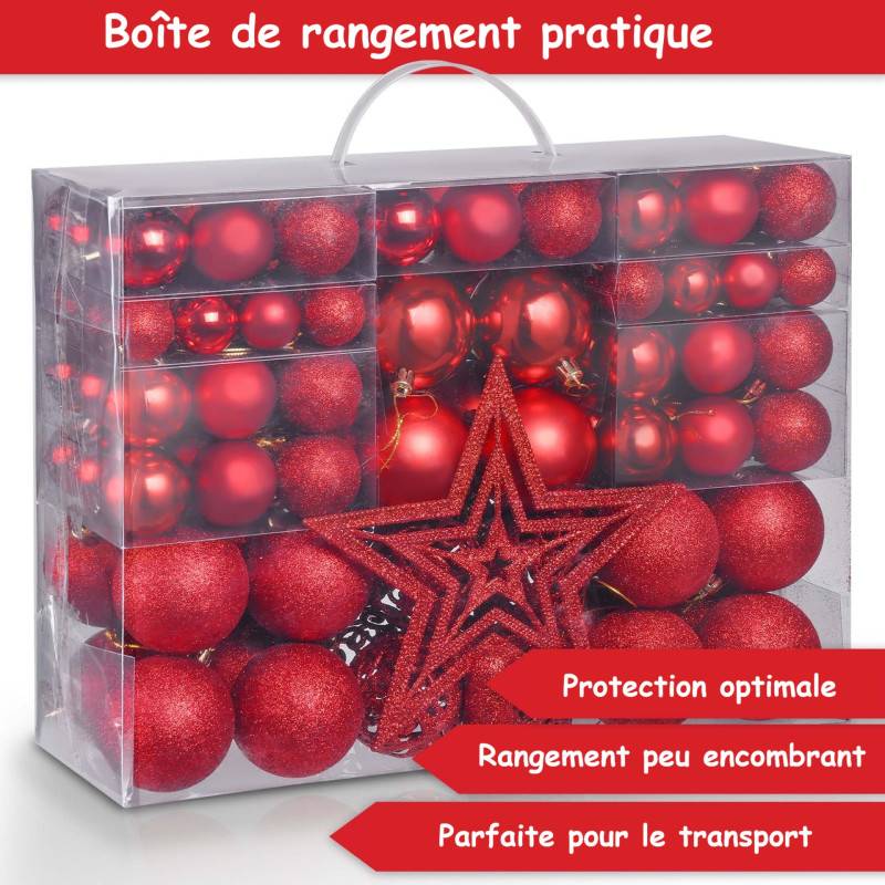 Boules de Noël Rouges Décorations de sapin Coffret de 128 pièces inclus ...