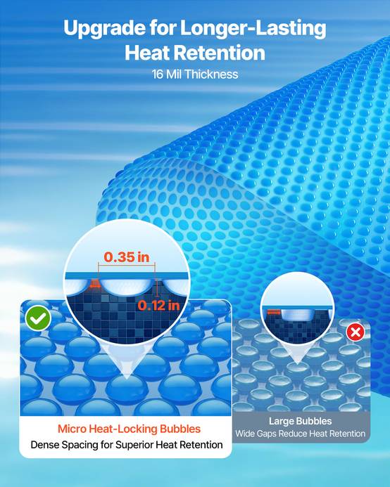 Vevor - VEVOR bâche solaire ronde 7,32 m, PE 0,4 mm, couverture à bulles pour piscines hors-sol et creusées, chauffe et conserve la chaleur, bleu. - Image 3