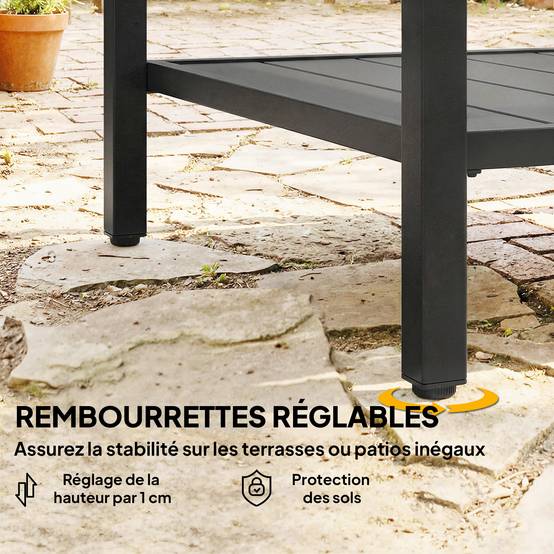 ComfortXL - Table basse carrée métal 2 niveaux pour terrasse et salon étagère 45cm noir - ComfortXL Outdoor Living - Image 9
