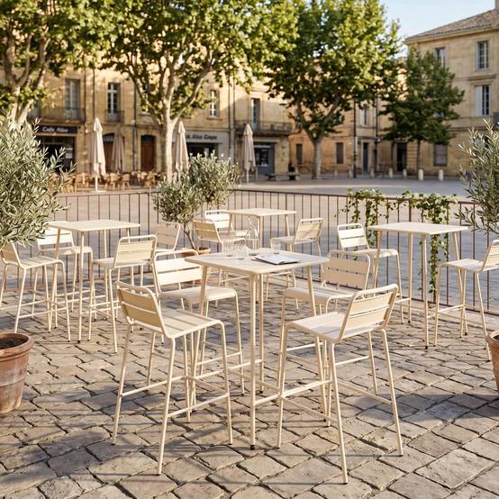 Oviala - Table haute de jardin carrée en acier ivoire 70cm Palavas - Oviala - Imagen 4
