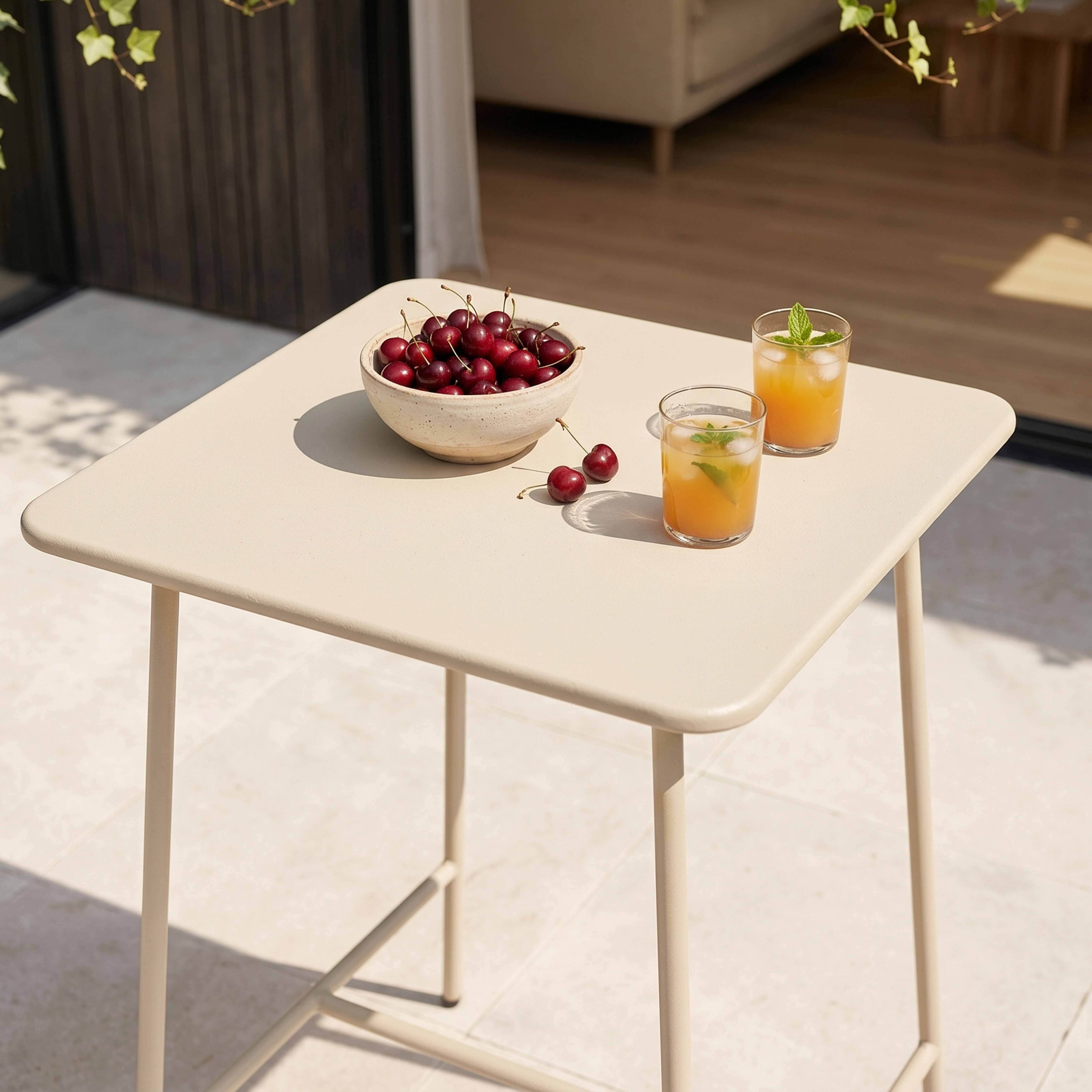Oviala - Table haute de jardin carrée en acier ivoire 70cm Palavas - Oviala - Imagen 3