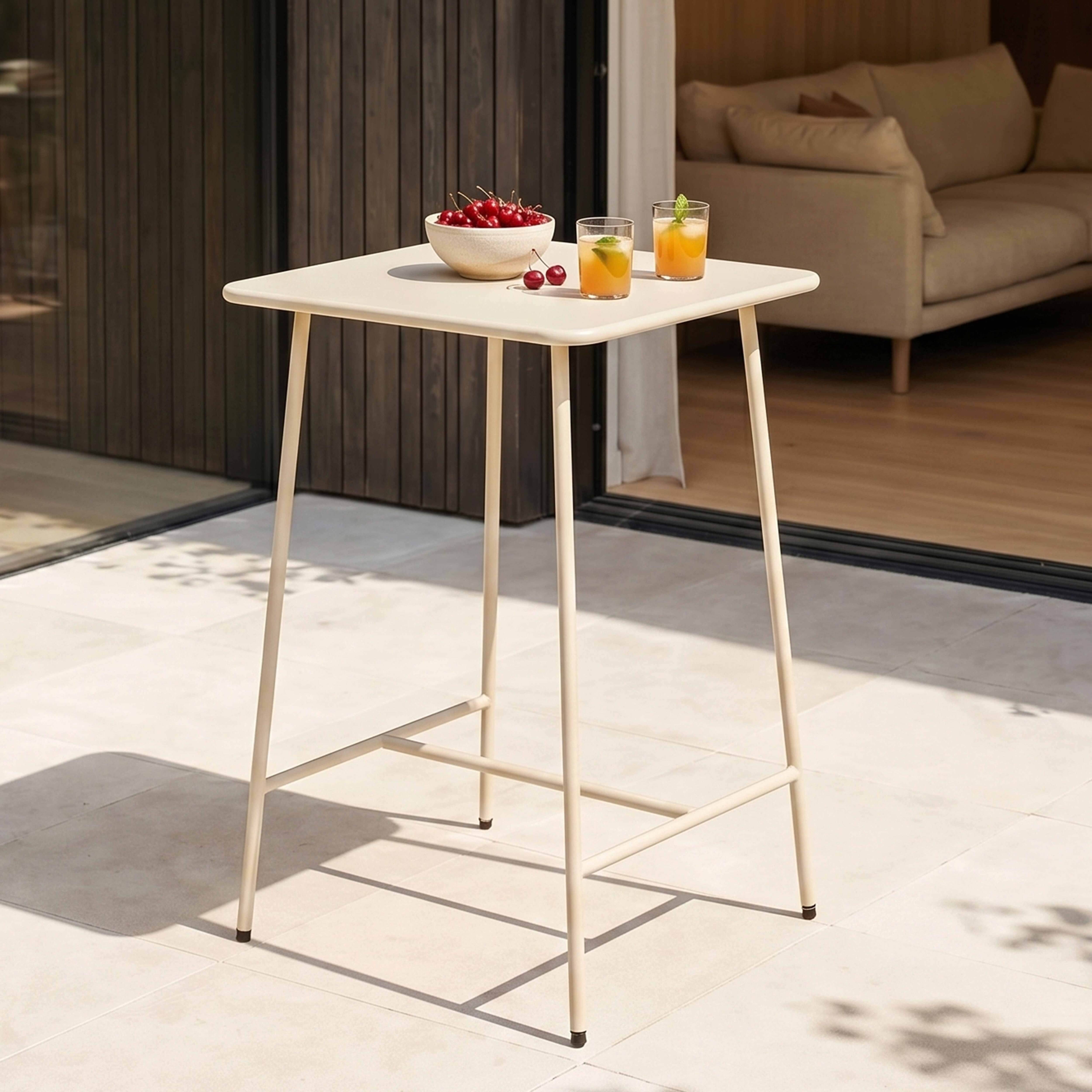 Oviala - Table haute de jardin carrée en acier ivoire 70cm Palavas - Oviala - Imagen 2