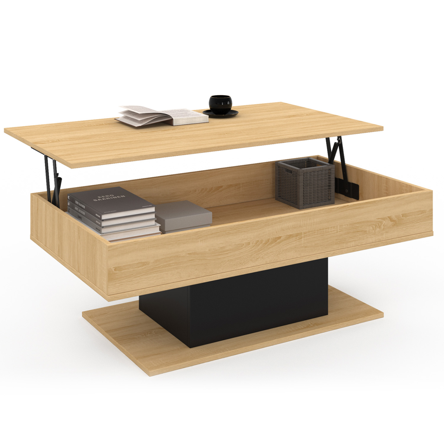 Table basse plateau relevable rectangulaire EDEN bois et noir - Image 2