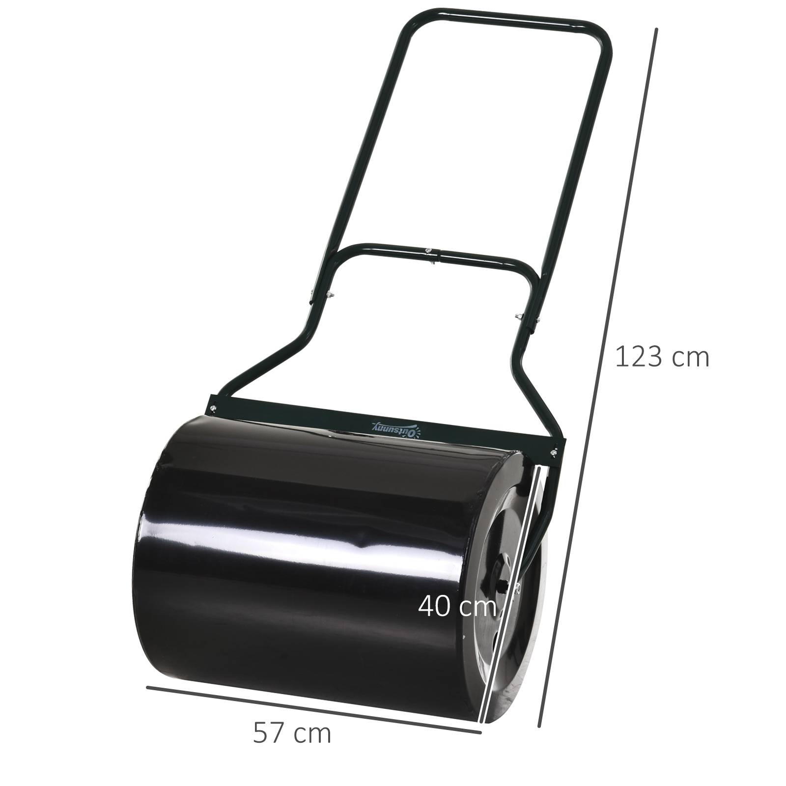ComfortXL - Rouleau à gazon en métal 60 L Ø40 cm noir et vert pour pelouse semée nivellement jardin poignée en U - Image 3