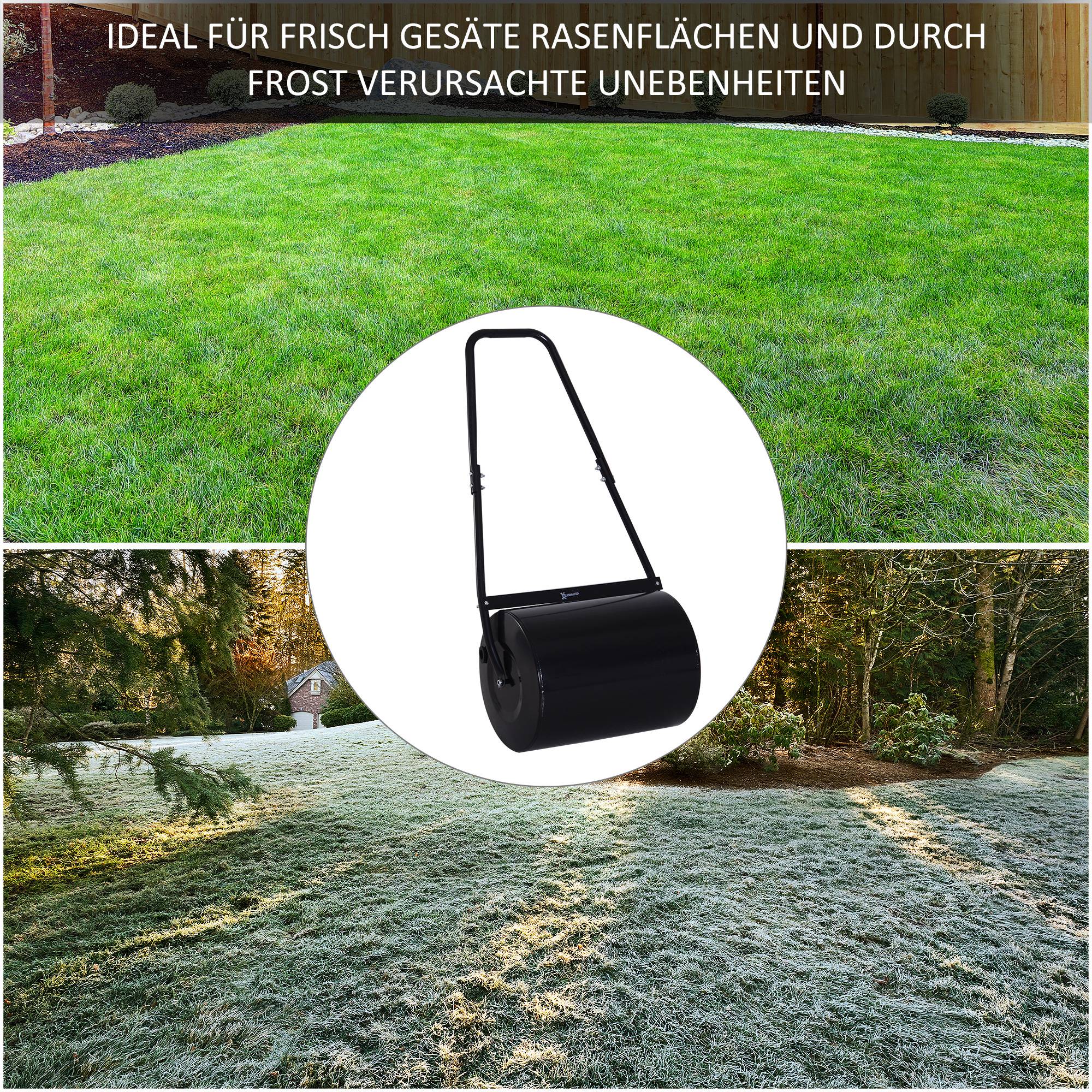 ComfortXL - Rouleau à gazon en métal 60 L Ø40 cm noir et vert pour pelouse semée nivellement jardin poignée en U - Image 7