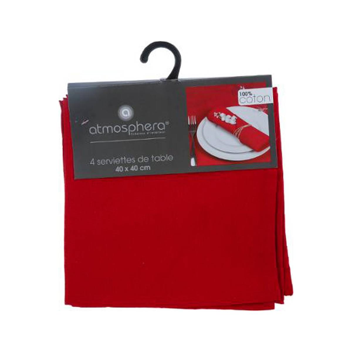 Lot de 4 Serviettes de table en Coton Rouge 40 x 40 cm - Imagen 4