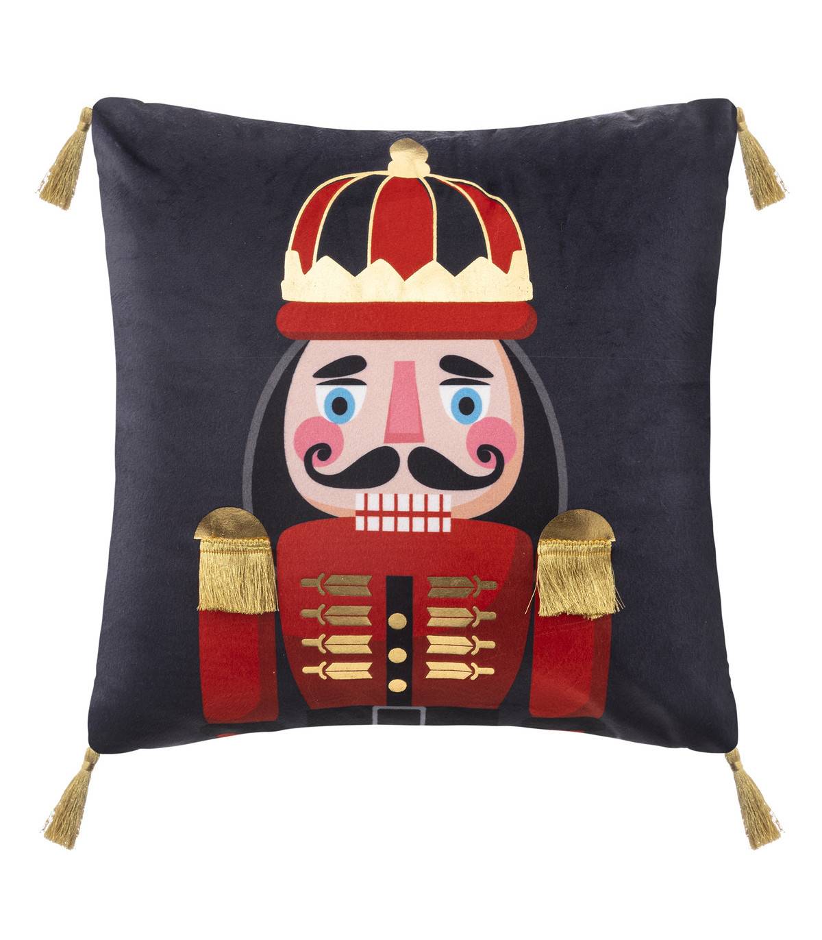 Coussin décoratif Bleu Foncé imprimé Casse-Noisette avec pompons 40 x 40 cm - Imagen 1