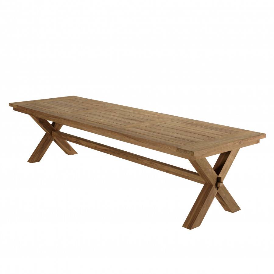 Macabane - KALLY - Salon de jardin 1 table et 2 bancs teck recyclé pieds croisés - Imagen 3