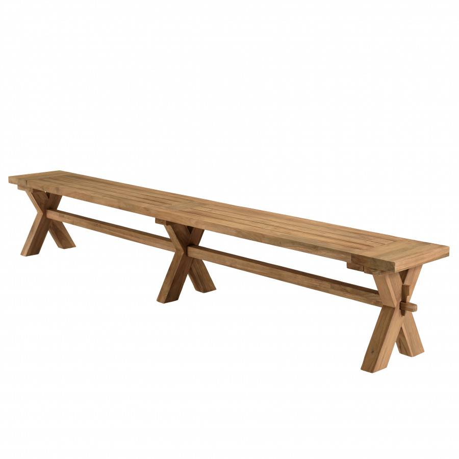 Macabane - KALLY - Salon de jardin 1 table et 2 bancs teck recyclé pieds croisés - Imagen 10