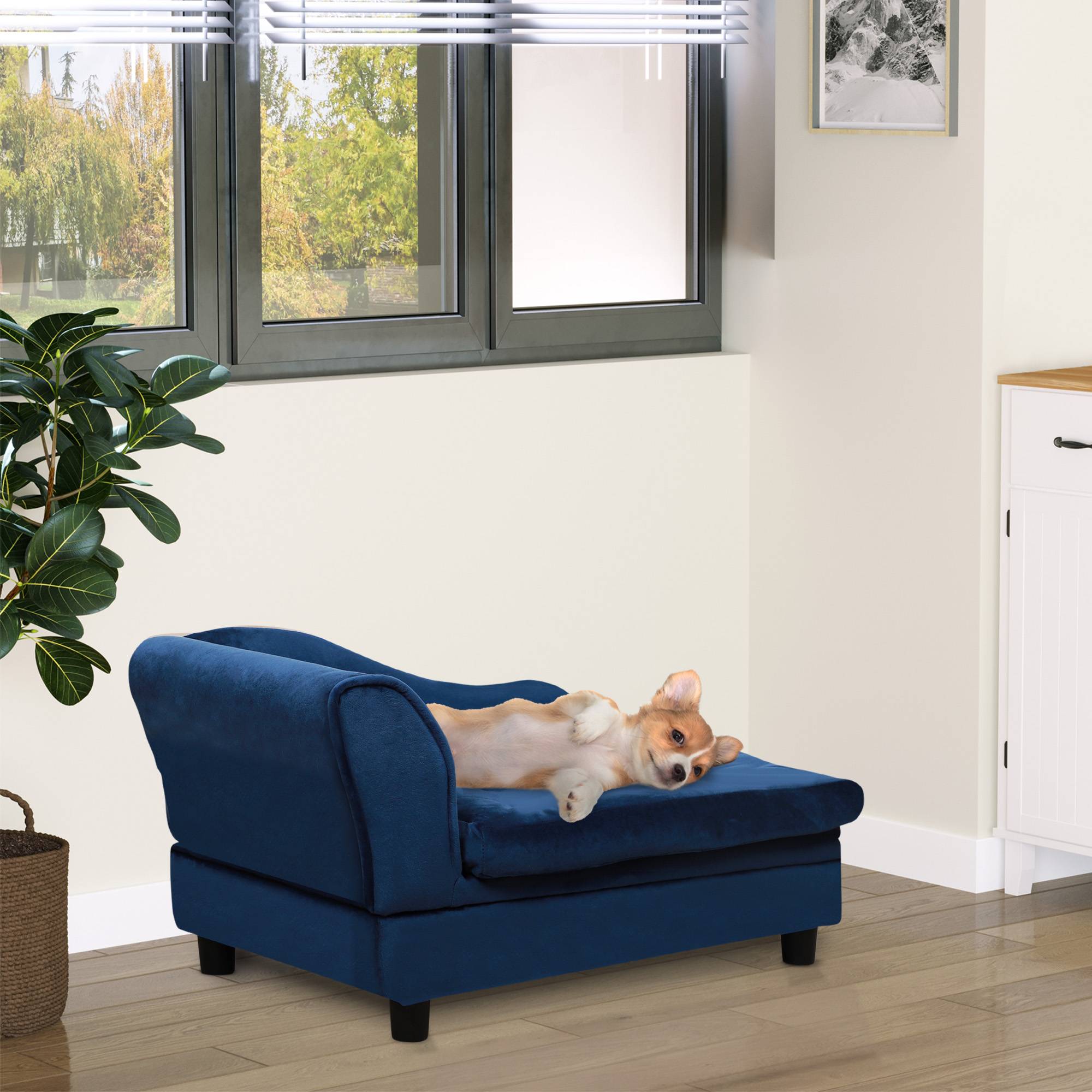 Sans Marque - Canapé animaux rangement coussin moelleux 15 kg peluche bois massif bleu - Image 4
