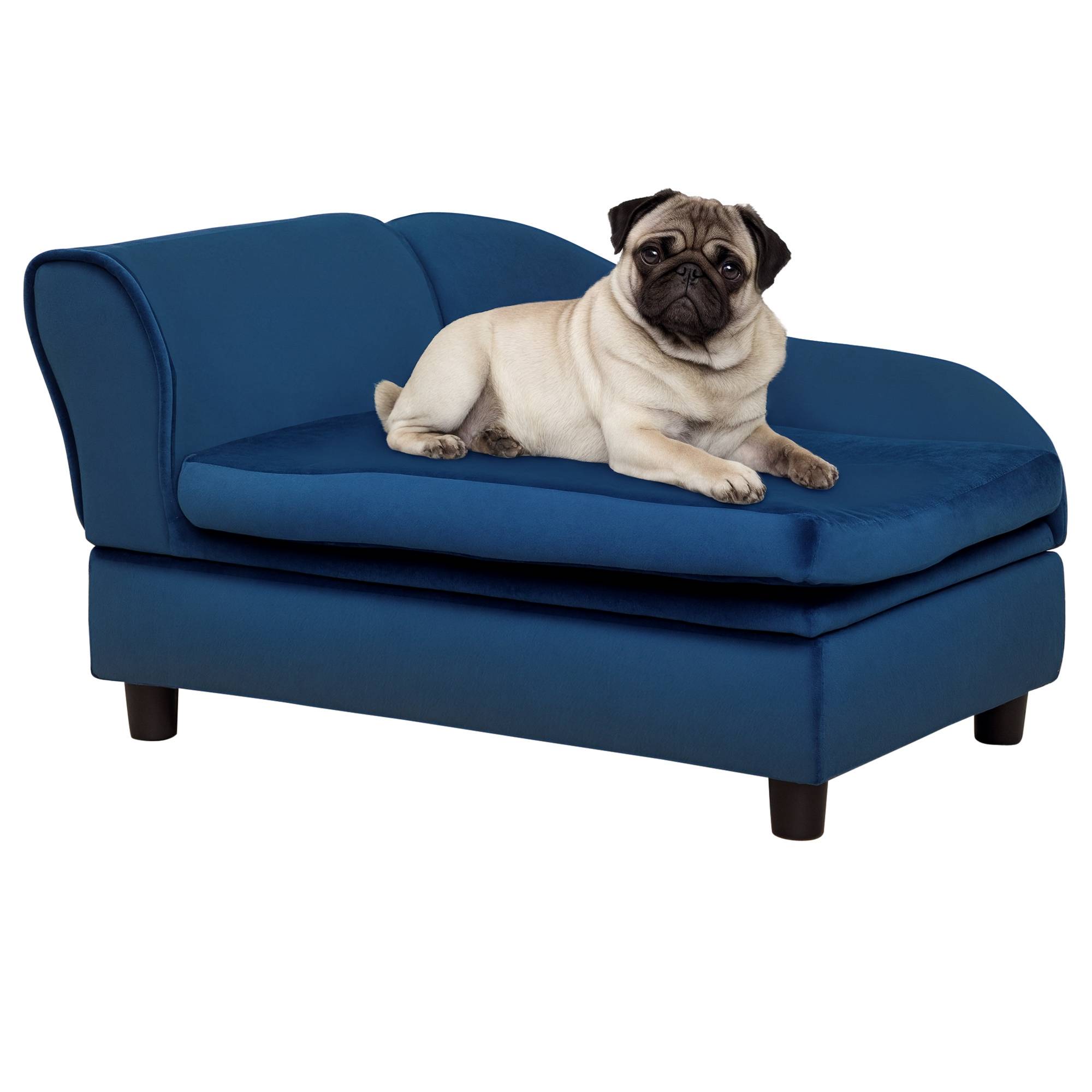 Sans Marque - Canapé animaux rangement coussin moelleux 15 kg peluche bois massif bleu