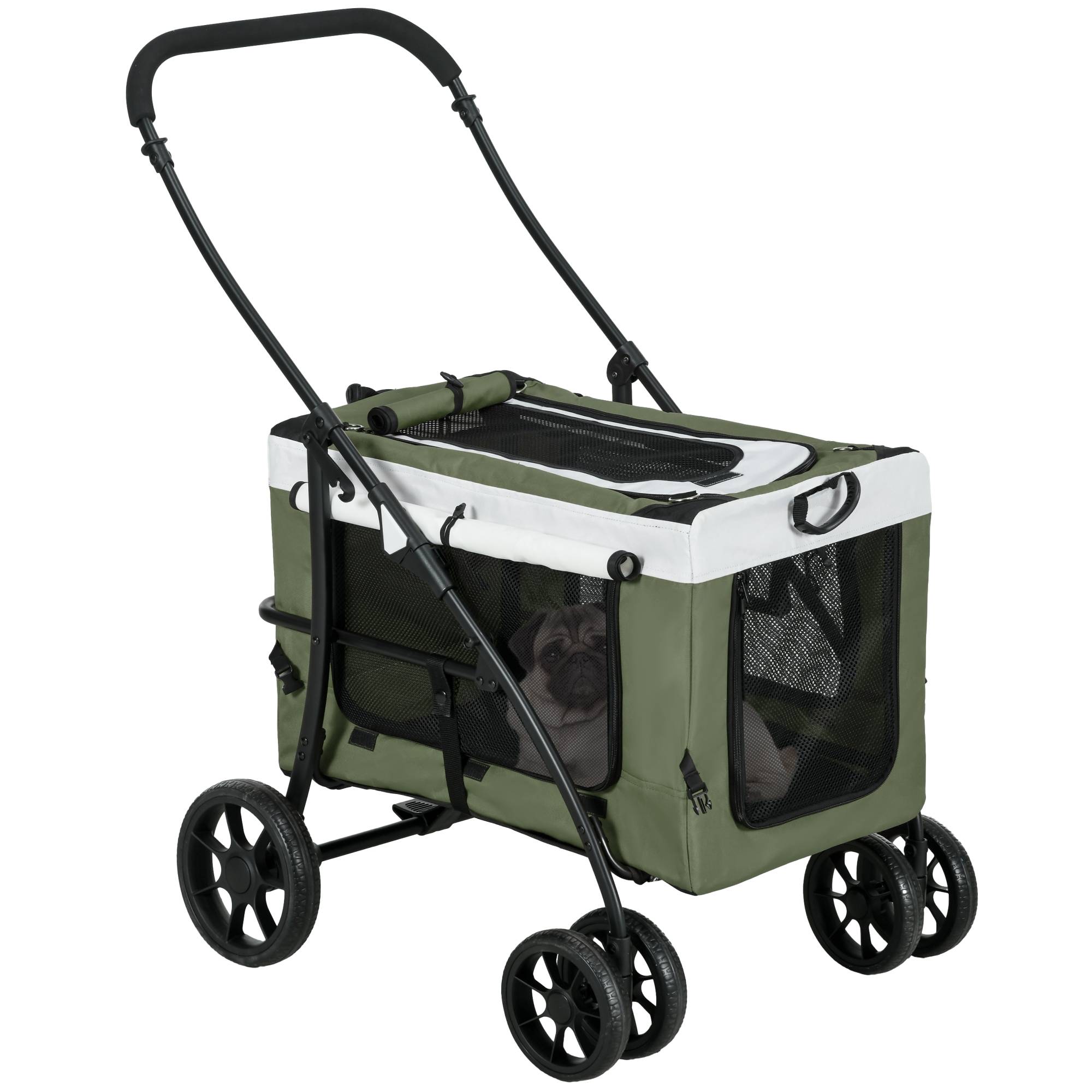Poussette pour chien, pliable, avec panier amovible, 81 x 58 x 97,5 cm, noir, vert foncé et blanc - Image 1
