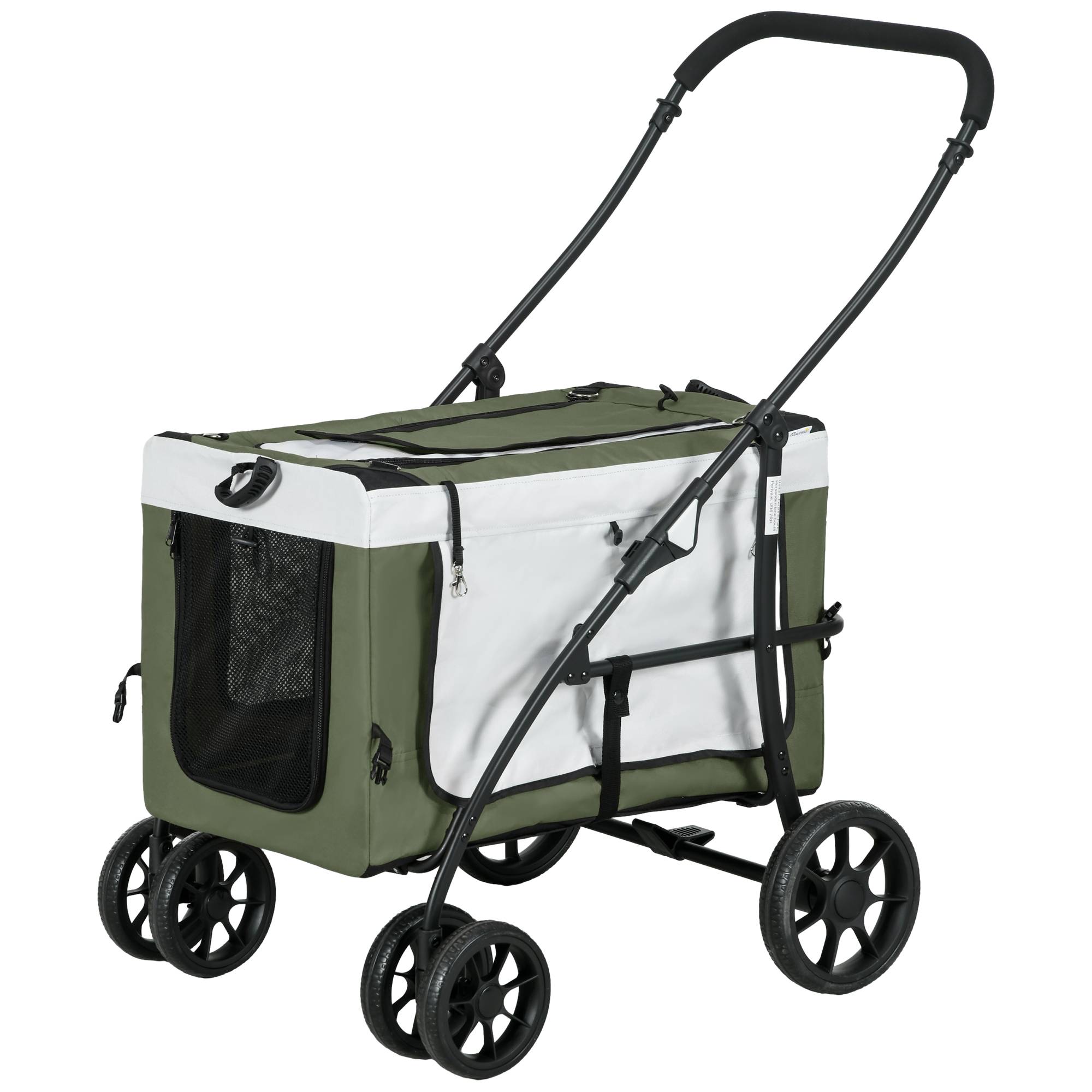 Poussette pour chien, pliable, avec panier amovible, 81 x 58 x 97,5 cm, noir, vert foncé et blanc - Image 2