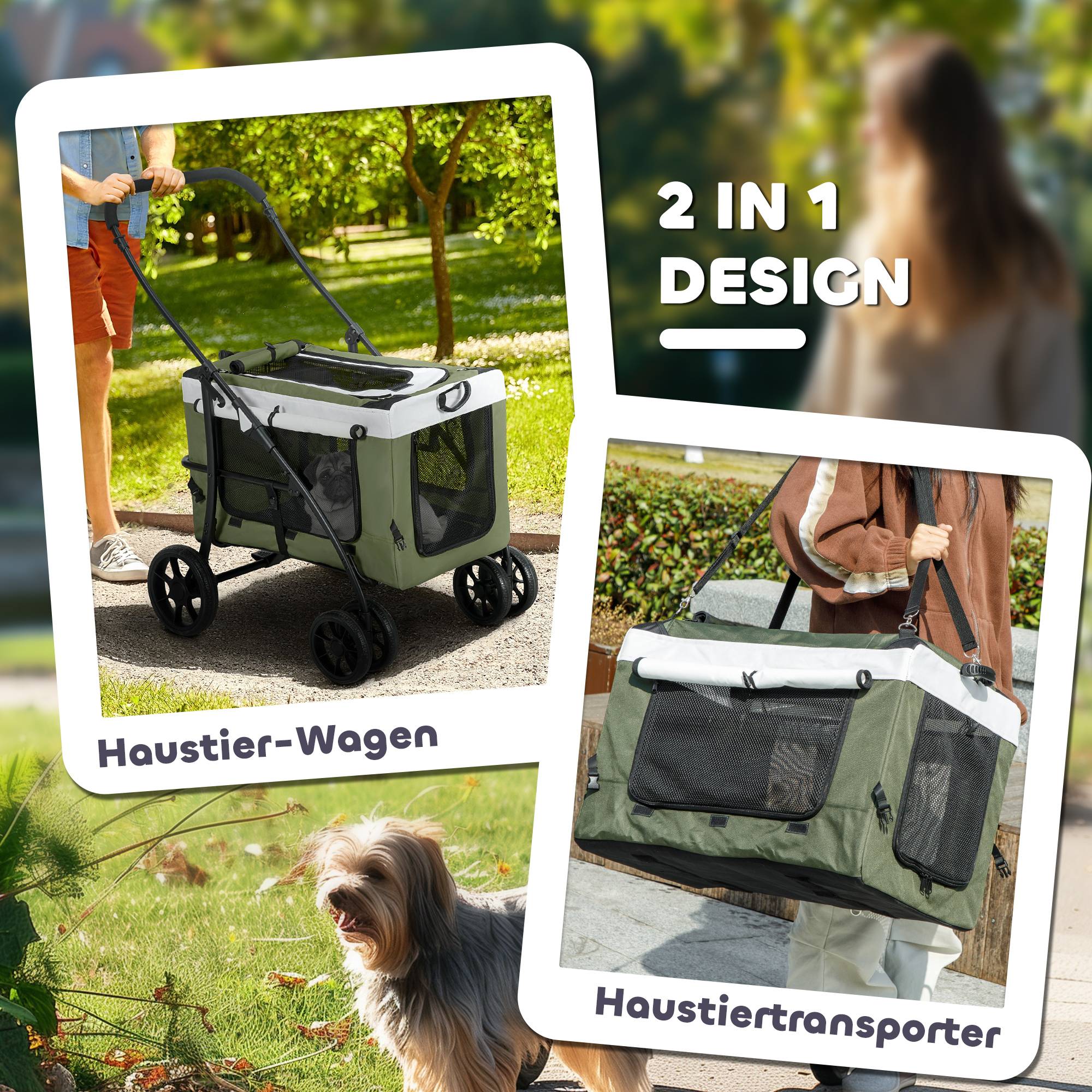 Poussette pour chien, pliable, avec panier amovible, 81 x 58 x 97,5 cm, noir, vert foncé et blanc - Image 7