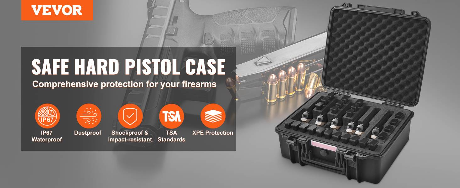 VEVOR Conteneurs pistolets durables, étanches, pour 6 armes. Dimensions 19,3x17,1x8,3 po, verrouillage. - Image 9
